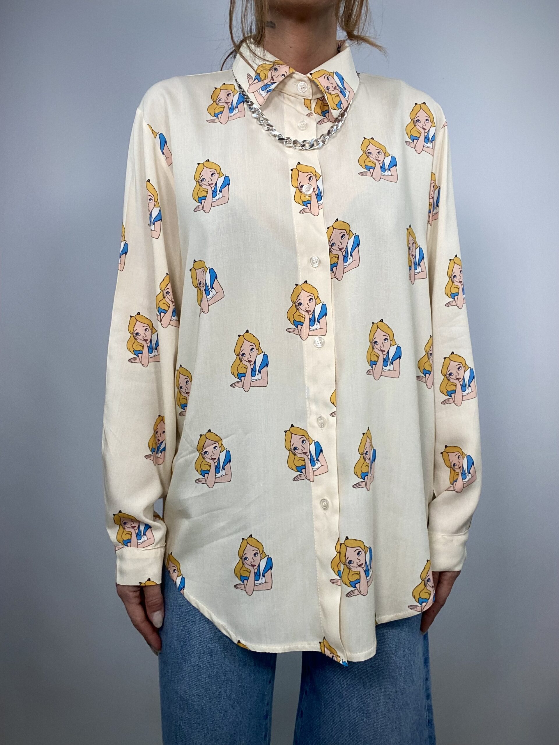 Camicia All Over Print Alice Nel Paese delle Meraviglie Bianco Upset Shop
